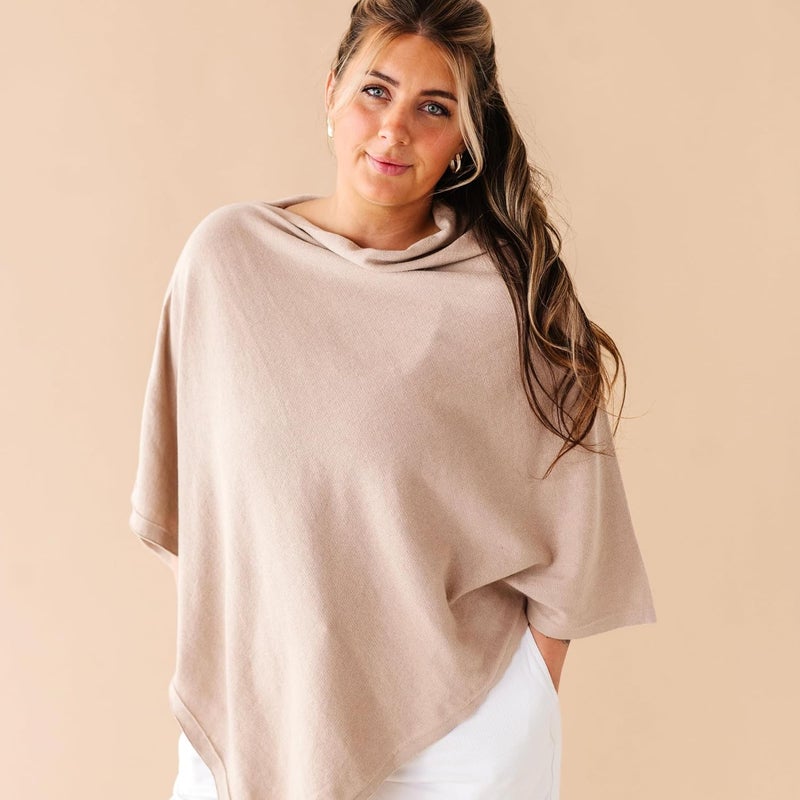 MakeMake Organics Knit Breathable Nursing Cover Up for Breastfeeding - Soft GOTS Certified Organic Cotton Breastfeeding Cover Up for Women - Privacy Feature, Sand - Image 2